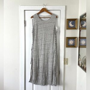 100% linen Size L Neon Buddha Gray Sleeveless Maxi Dress Lace Up Coastal summer